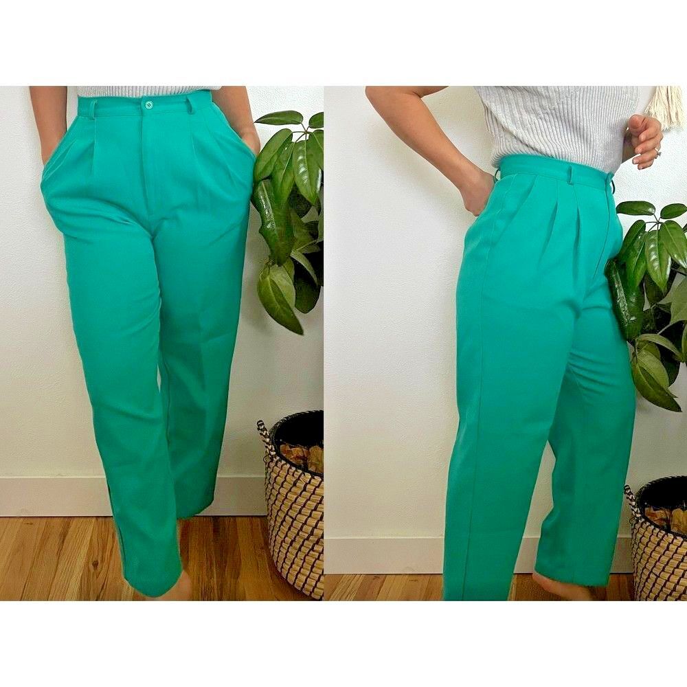 Vintage 90’s High Waist Pleated Front Wool Trouser‎ Pants Green Women’s Size 10